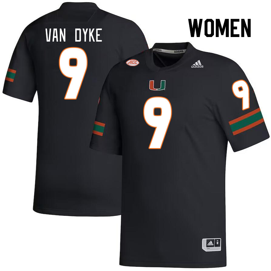 Women #9 Tyler Van Dyke Miami Hurricanes College Football Jerseys Stitched-Black